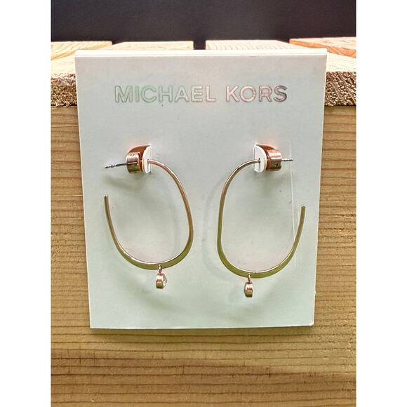 Michael Kors Rose Gold-Tone Stainless Hoop Earrings wCubic Zirconia - Picture 2 of 7